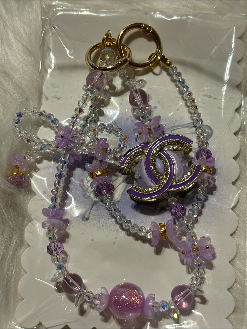 Purple Crystal Floral Designer Inspired Keychain Charm